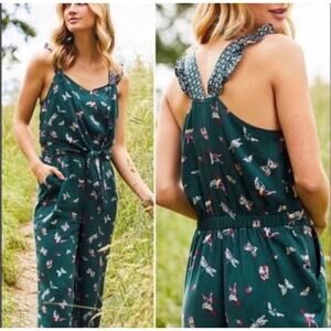 Matilda Jane Sz XS Evergreen Dream Hummingbird Cross Tie Front Pckts Pantsuit